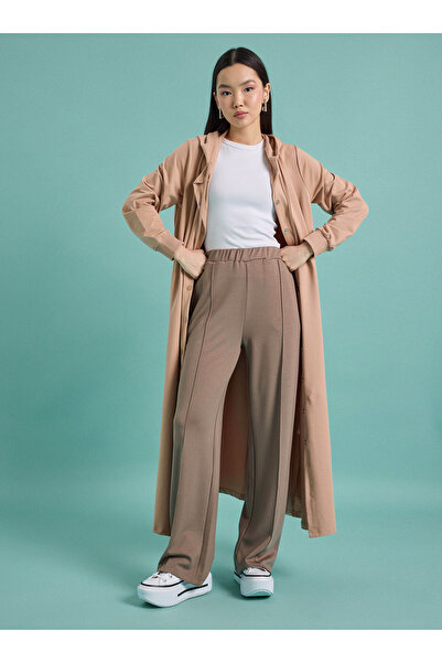 Benin بنطال رياضي أساسي بتفاصيل مضلعة وخصر مطاطي - مينك -