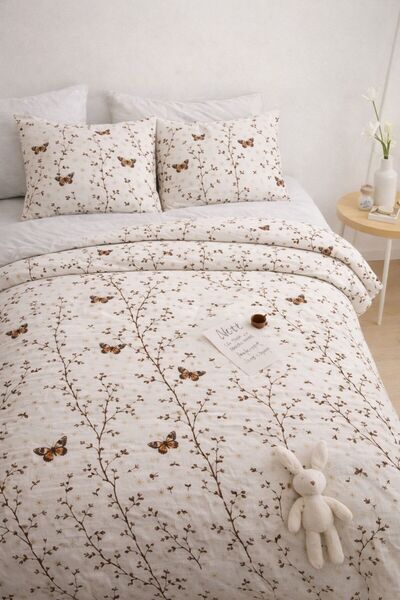 Sheri Home YENİ KELEBEK MODEL Çift Kişilik Nevresim (Yorgan Kılıfı+2 Adet Yas...