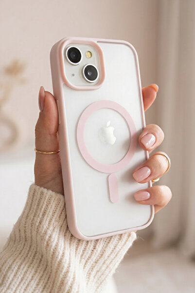 KVK PRİVACY iPhone 13 / 14 / 15 MagSafe Uyumlu Pembe Şeffaf Telefon Kılıfı Da...