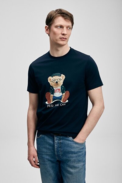 Lufian 111020305 Ανδρικό μπλουζάκι Teddy Modern Graphic T-Shirt ΣΚΟΥΡΟ ΜΠΛΕ
