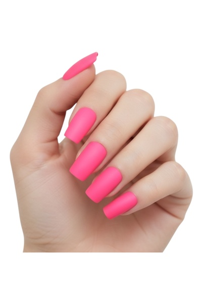 EDA LUXURY BEAUTY 24'lü Pembe Neon Mat Takma Tırnak Seti Lüks Uzun Boy Küt Ka...