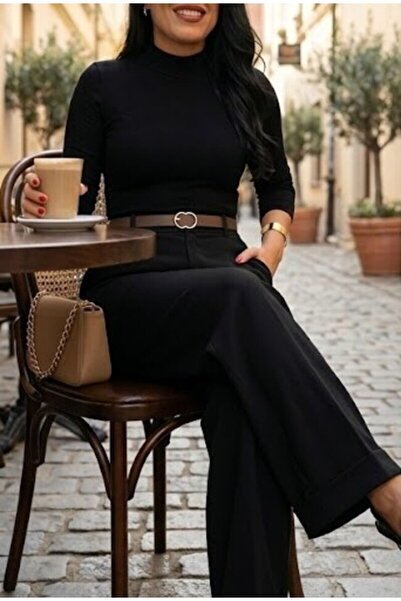 Modayakamoz Kadın Yüksek Bel Palazzo Bol Paça Cepli İthal Krep Pantolon