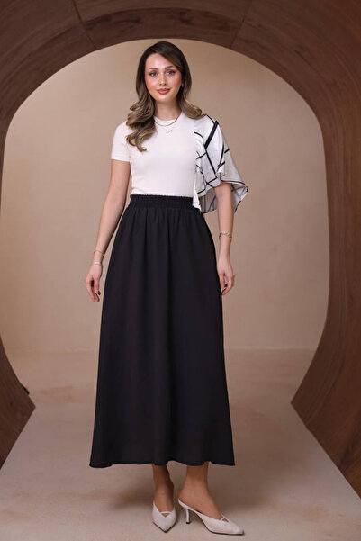 Balenbi تنورة نسائية أساسية بخصر مطاطي قماش مودال منسوج 1204