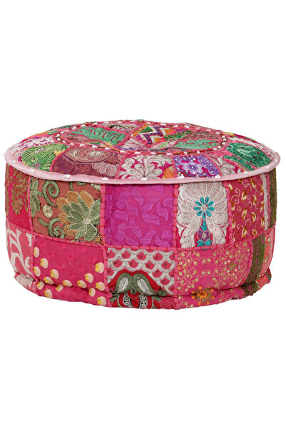 Concept Fotoliu puf din petice, roz, 40 x 20 cm bumbac, rotund, manual