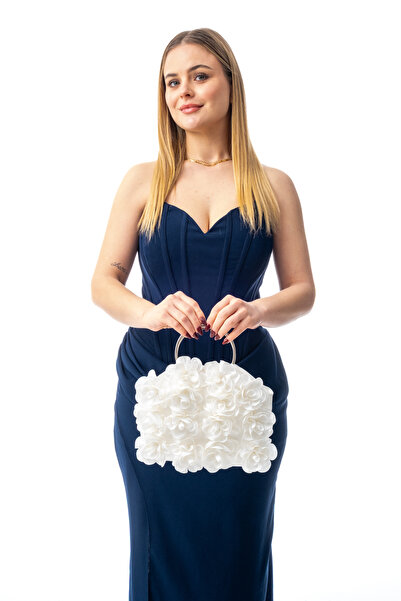 GUSTELLO روزاليا |   فستان سهرة بتصميم زهور من القماش D بمقبض باللون الفضي ال...