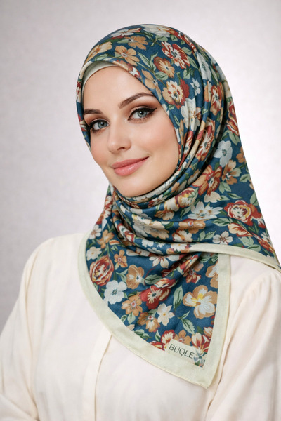 mim eşarp Σατέν κασκόλ Buqle Jan Jan με μοτίβο λουλουδιών - 100x100 cm