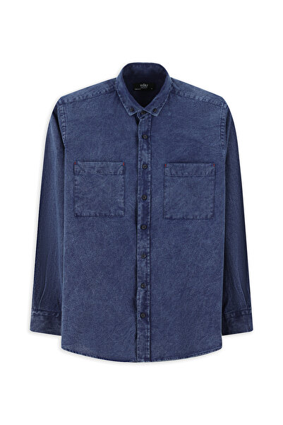 Kiğılı Long Sleeve Regular Fit Patterned Cotton Button Collar Denim Look Shirt