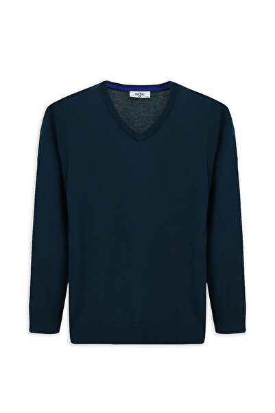Kiğılı Pulover tricotat din bumbac, cu decolteu în V, croială normală