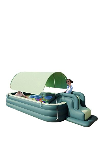 Arabest Automatic Inflatable Swimming Pool with Slide, Foldable Family Pool w...