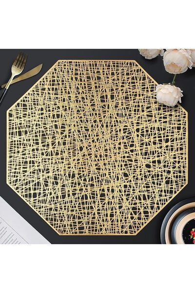 Arabest European Light Luxury Octagonal Hollow Placemats,Heat Insulation Non-Slip PVC Coasters,Golden