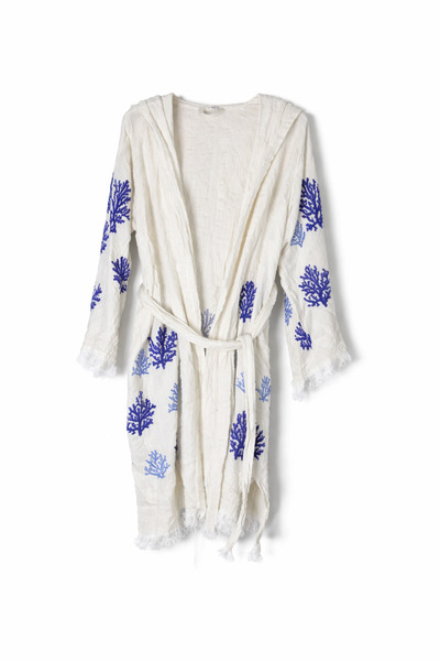 AQUATOLIA Muslin Dark Blue Coral Bathrobe