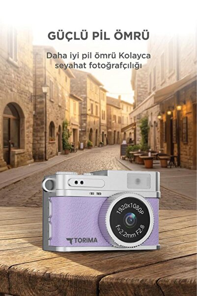 Torima Mini Dijital Kamera Selfie Video Mini Vlog Kamerası 1080P CMR35 Mor