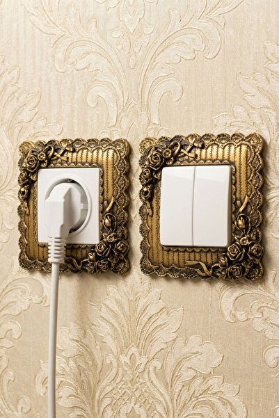 Evene Priz Süsü Dekoratif Priz Çerçevesi Anahtar Çerçevesi Altın Eskitme Renk...