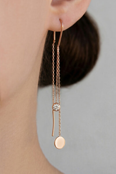 Argentum Concept 925 Ayar Gümüş Rose Pullu Zincir Küpe - 12041401