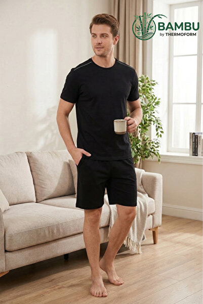 THERMOFORM Bamboo Piped Shorts Set Black