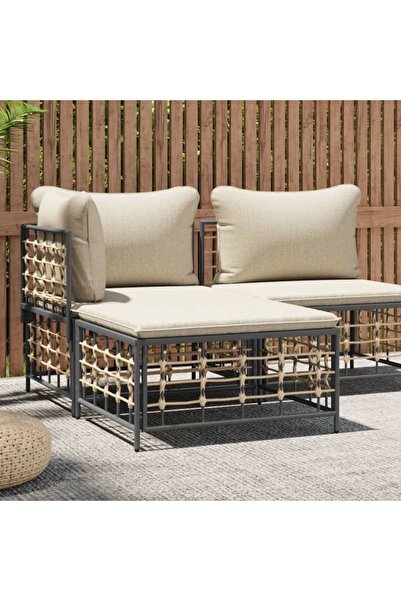 Concept Taburet de grădină cu pernă, bej, poliratan