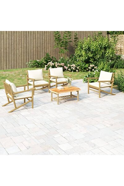 vidaxl Set mobilier de gradina cu perne alb crem, 2 piese, bambus