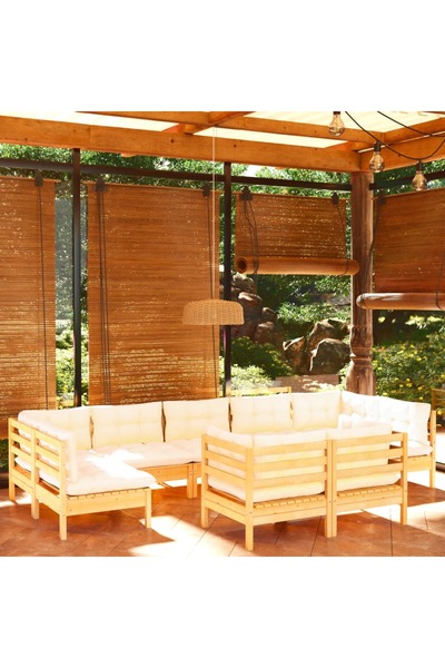 Concept Set mobilier grădină cu perne crem, 9 piese, lemn masiv de pin