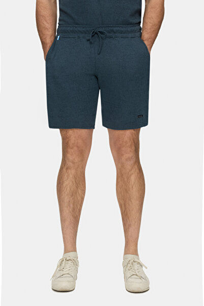 UCLA Ανδρικό πλεκτό σορτς BARRY Navy Blue με μεταλλικό λογότυπο, από ελαφρύ ύ...