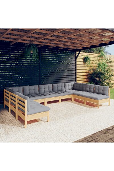 Concept Set mobilier de grădină cu perne, 9 piese, gri, lemn masiv pin