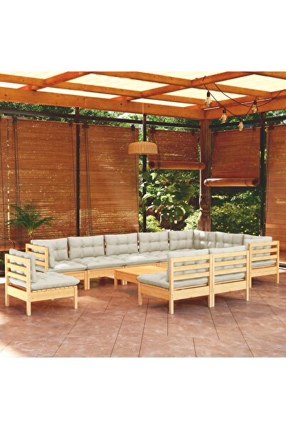 Concept Set mobilier grădină cu perne crem, 11 piese, lemn masiv de pin
