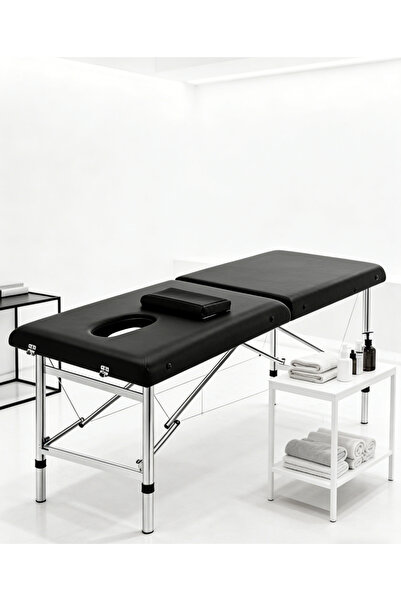 Yoawllty 2-Fold Portable Massage Table 70cm Wide Black PU Thick Pad & Pillow ...