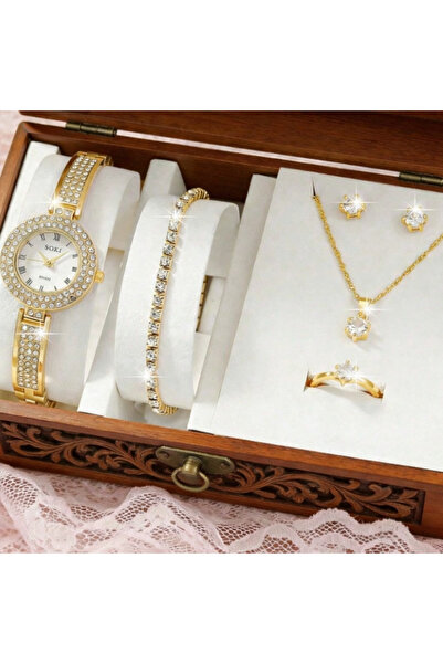SOKY Set Bijuterii Femei cu Ceas Elegant + Colier Cercei Inel Brățară Cadou