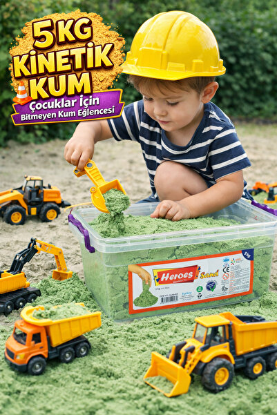 HEROES 5 Kg Yeşil Kinetik Kum (Dev Boy) - Akışkan ve Dağılmayan Doğa Rengi Eğ...