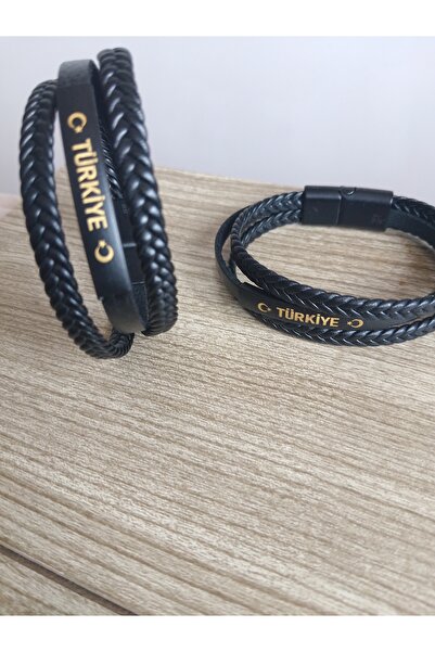 Liacharm Türkiye Yazılı Hakiki Deri Örgü Erkek Bileklik