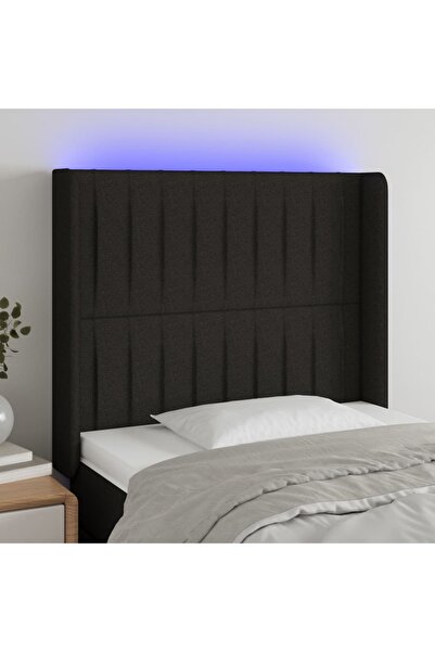 Concept Tăblie de pat cu LED, negru, 83x16x118/128 cm, textil