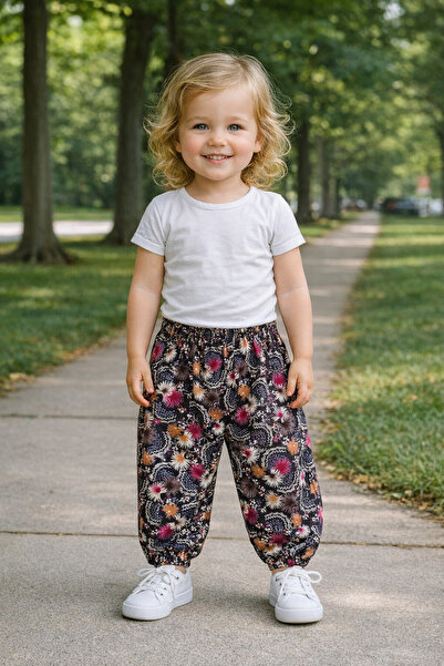 EruZan Κοριτσίστικο ελαστικό φαρδύ παντελόνι με σχέδιο βισκόζης 1-12 ετών