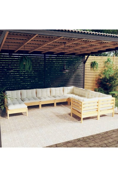 Concept Σετ επίπλων κήπου με κρεμ μαξιλάρια, 10 τεμάχια, ξύλο πεύκου