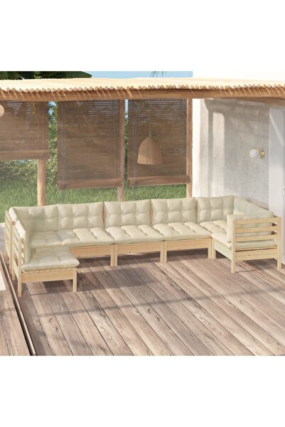 Concept Set mobilier grădină cu perne crem, 7 piese, lemn de pin