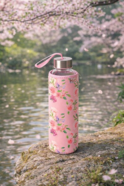 H2O Gül Desen Kilifli 500 ML.Cam Matara