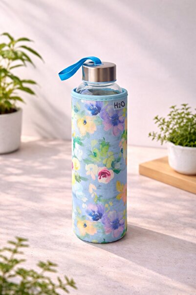 H2O Gül Desen Kilifli 500 ML.Cam Matara