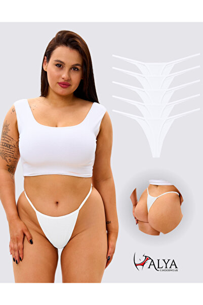 ALYA UNDERWEAR Дамски бикини тип „стринг“ - 5 части, бели, с каишка за бюст