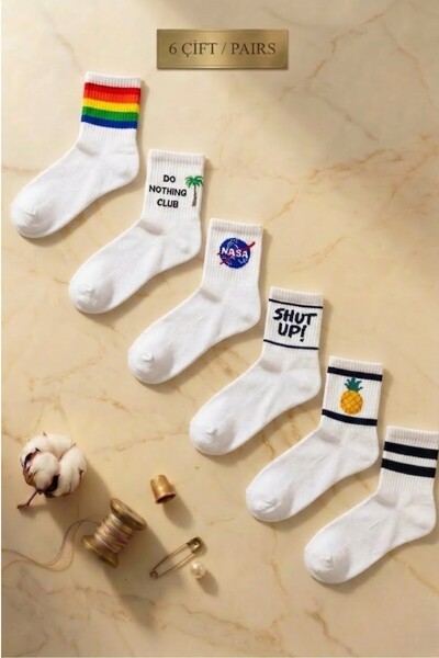 Esinti 6 чифта памучни чорапи до глезена с шарка – унисекс дълги чорапи за ко...