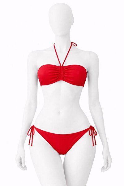 VAJESTO Дамски червен ликра стрейч без презрамки с връзки на врата, шик, регу...