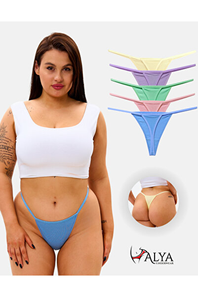 ALYA UNDERWEAR Ženske tanga gaćice - Pakovanje od 5 komada (ŽUTA, LJUBIČASTA,...