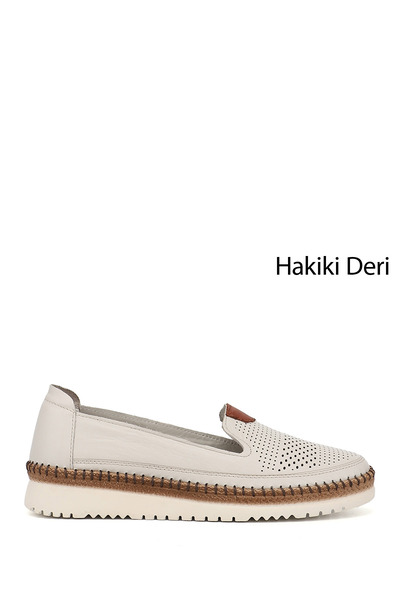 GÖNDERİ(R) Women's Beige Genuine Leather Comfort Shoes