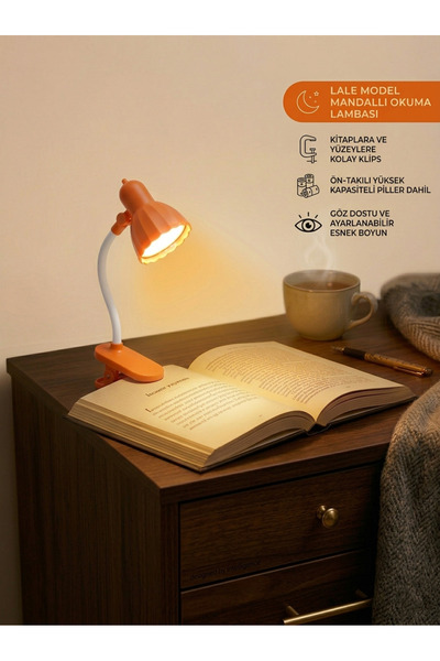 Mabs Tech Lale Model Kitap Okuma Lambası - Çok Amaçlı Pilli Mandallı Katlanab...