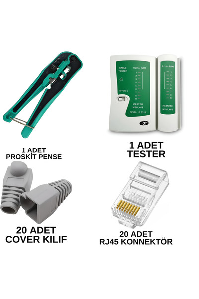 SpeedUF كماشة تجعيد الكابلات + جهاز اختبار الشبكة + 20x Cat6 RJ45 Jack + 20x ...