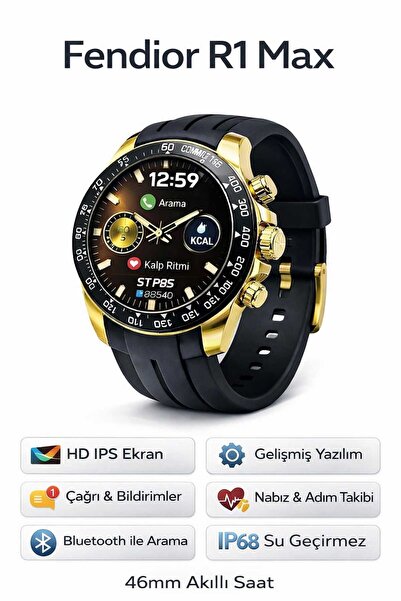 BİRİVA HOME Akıllı Saat Siyah- GOLD Akıllı Saat Iphone Ve Android Tüm Telefon...