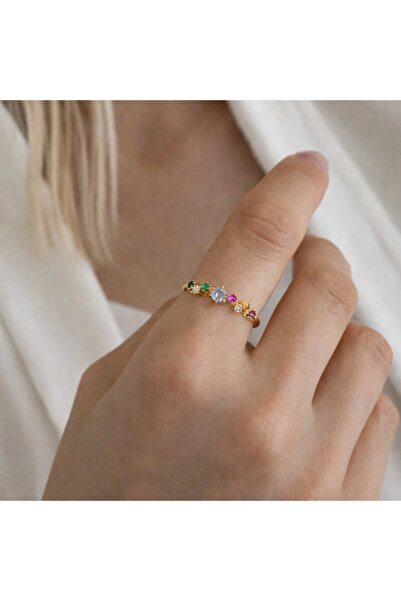 Markiz Takı خاتم ذهبي مرصع بالأحجار الملونة قابل للتعديل
