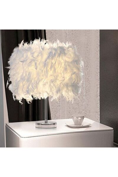 Arabest Feather Table Lamp, Handmade White Bedside Night Light for Home Decor...