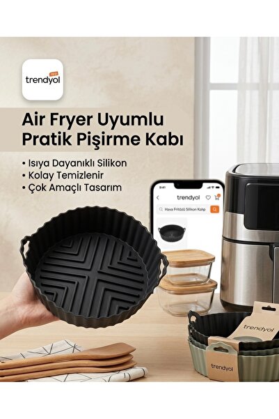 MUTFAKÇIM Air Fryer Uyumlu Silikon Pişirme Matı - Çift Saplı, Yıkanabilir, Ya...