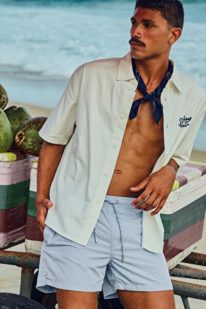 Bershka İşlemeli kısa kollu boxy fit gömlek