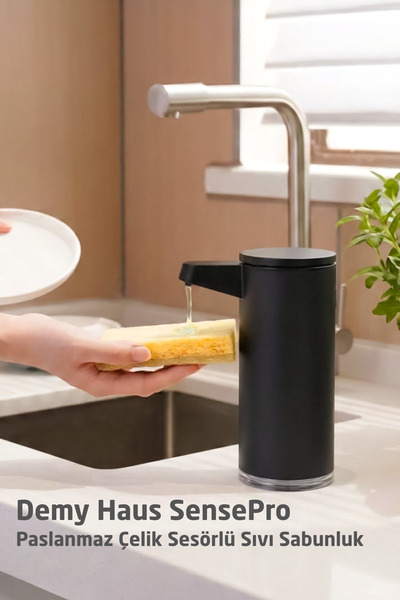 Sensörlü Şarj Edilebilir Sıvı Sabunluk Paslanmaz Çelik Siyah | Otomatik Temassız Dispenser