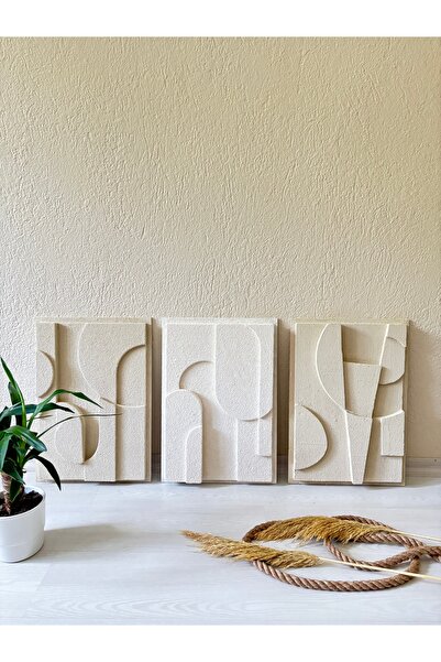 OLA CONCEPT El Yapımı Kum Dokulu Soyut Sanat Tablo Minimalist 3 Boyutlu Iskan...