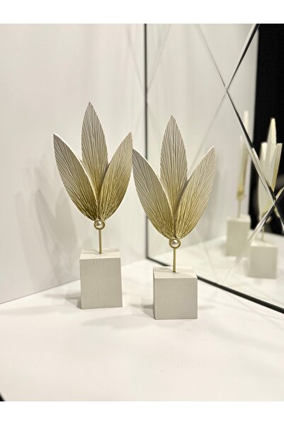 İnci line souvenırs Modern beyaz Yaprak Dekoratif Biblo 2’li Set beyaz Lüks S...
